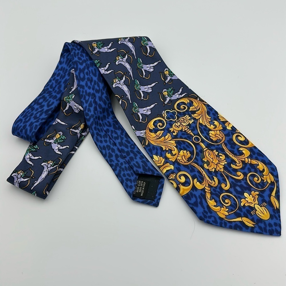 Vintage Versace 100% Silk Angel & Baroque Tie 60” Long